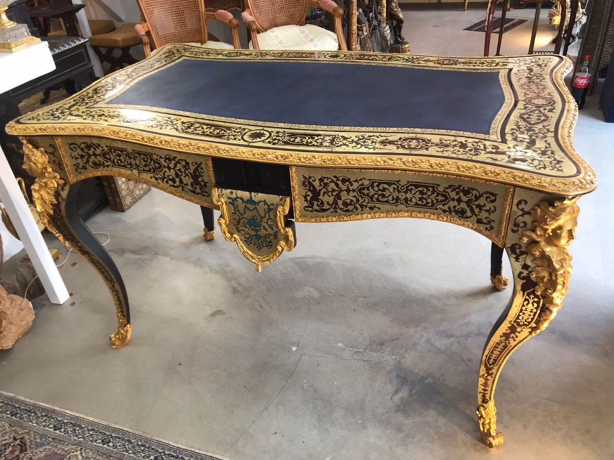 Bureau de Style Boulle en Bois Ébonisé, France, 19e Siècle-photo-4