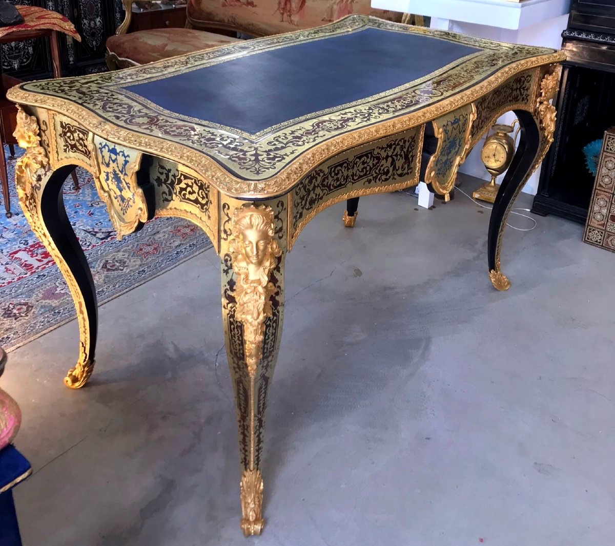 Bureau de Style Boulle en Bois Ébonisé, France, 19e Siècle-photo-8