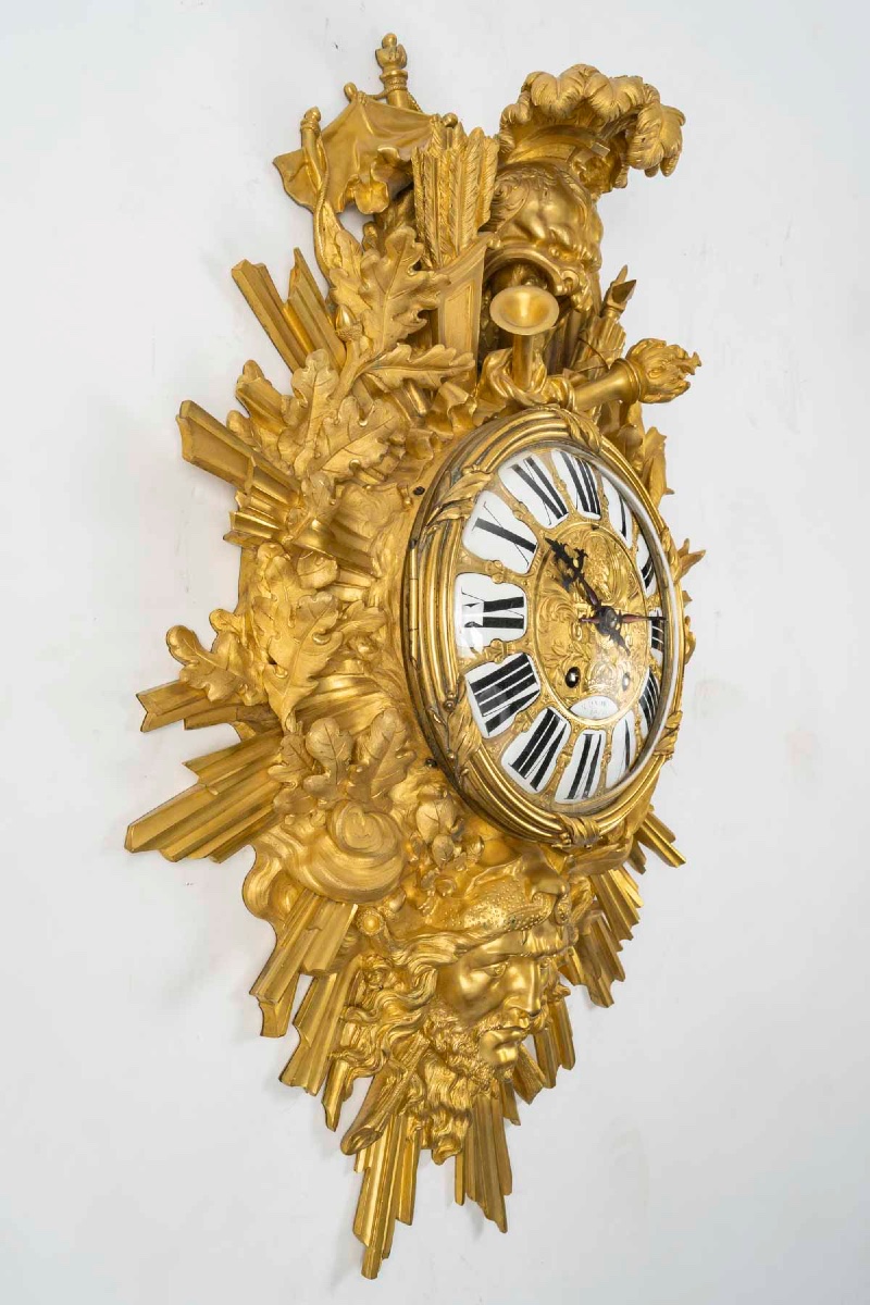 Mercury-gilded Bronze Cartel, Enamelled Dial Signed Brun Paris-photo-2