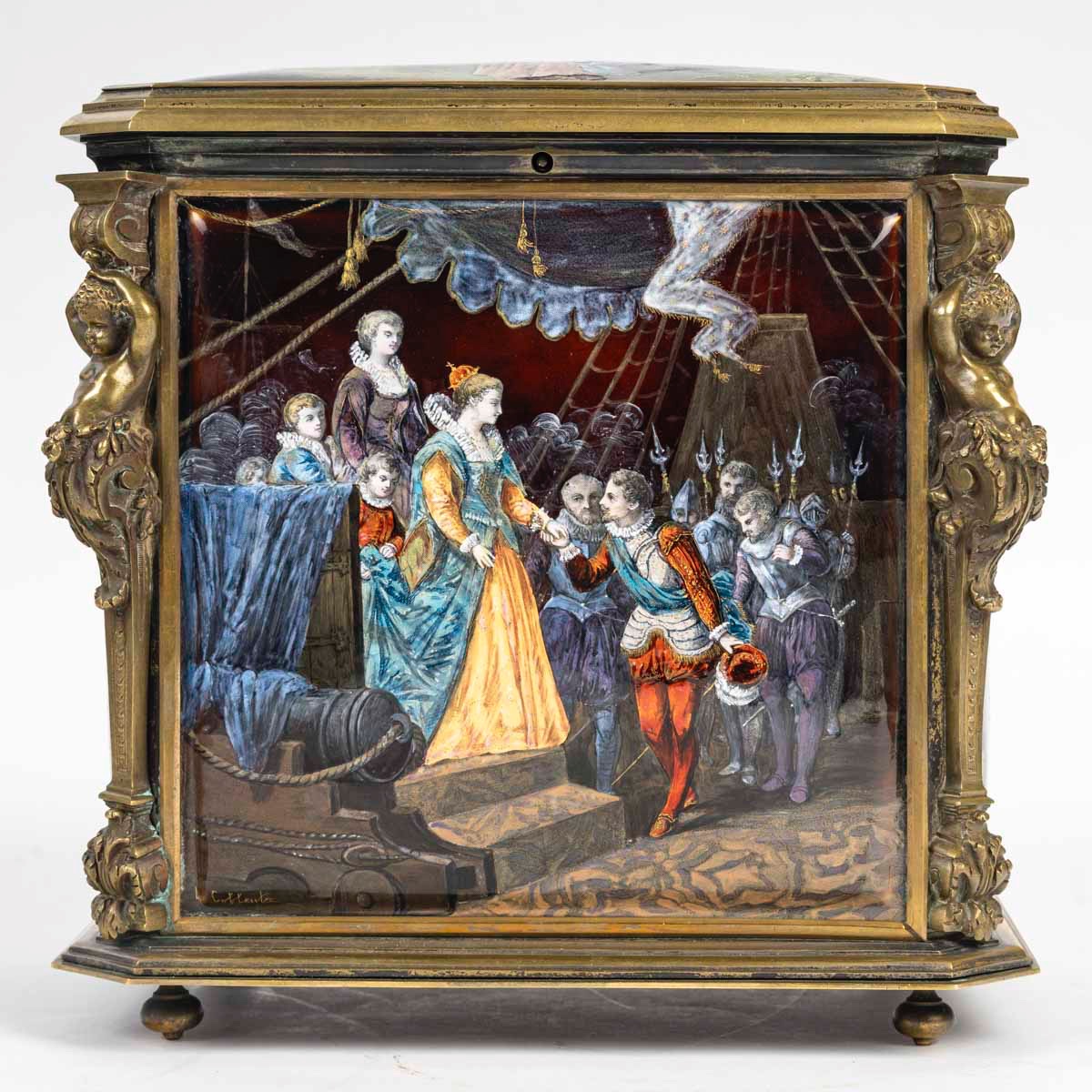 Gilt Bronze And Polychrome Enamel Painted Box, Signed L. Coblents-photo-1