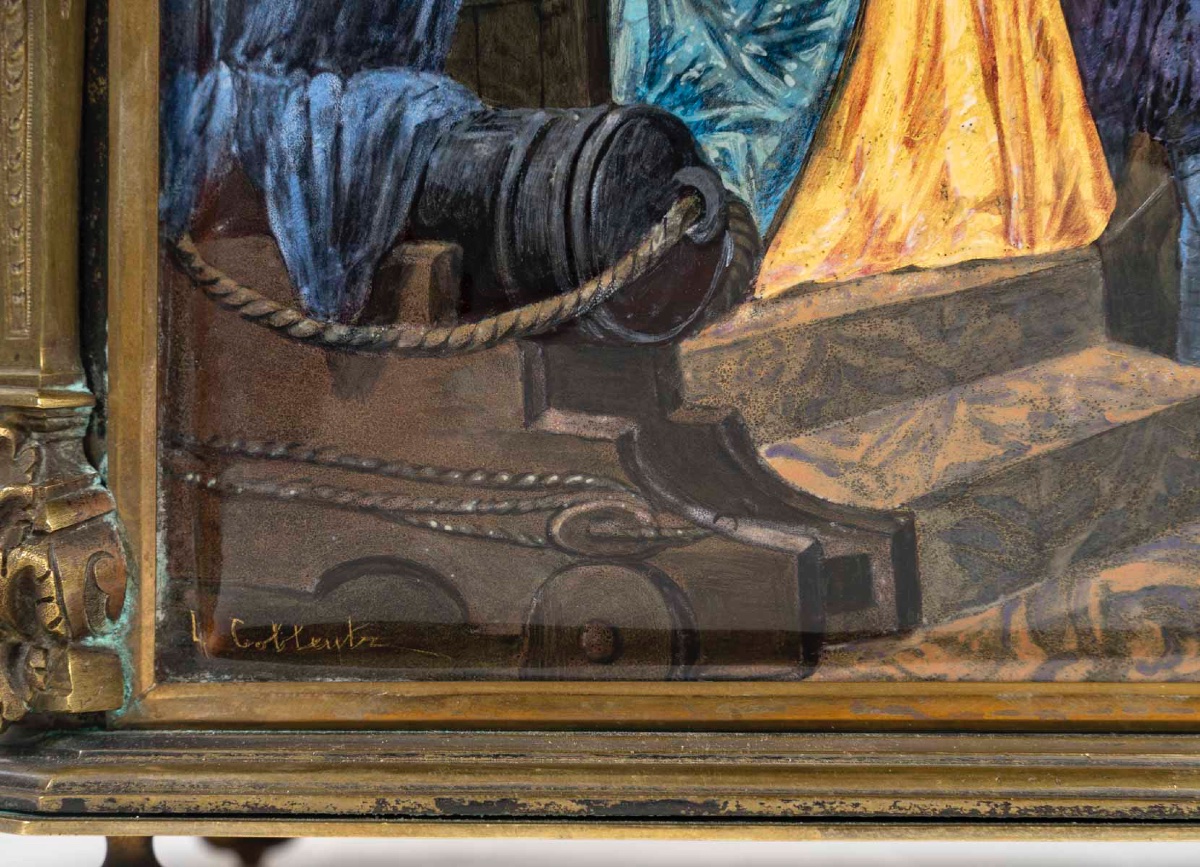 Gilt Bronze And Polychrome Enamel Painted Box, Signed L. Coblents-photo-3