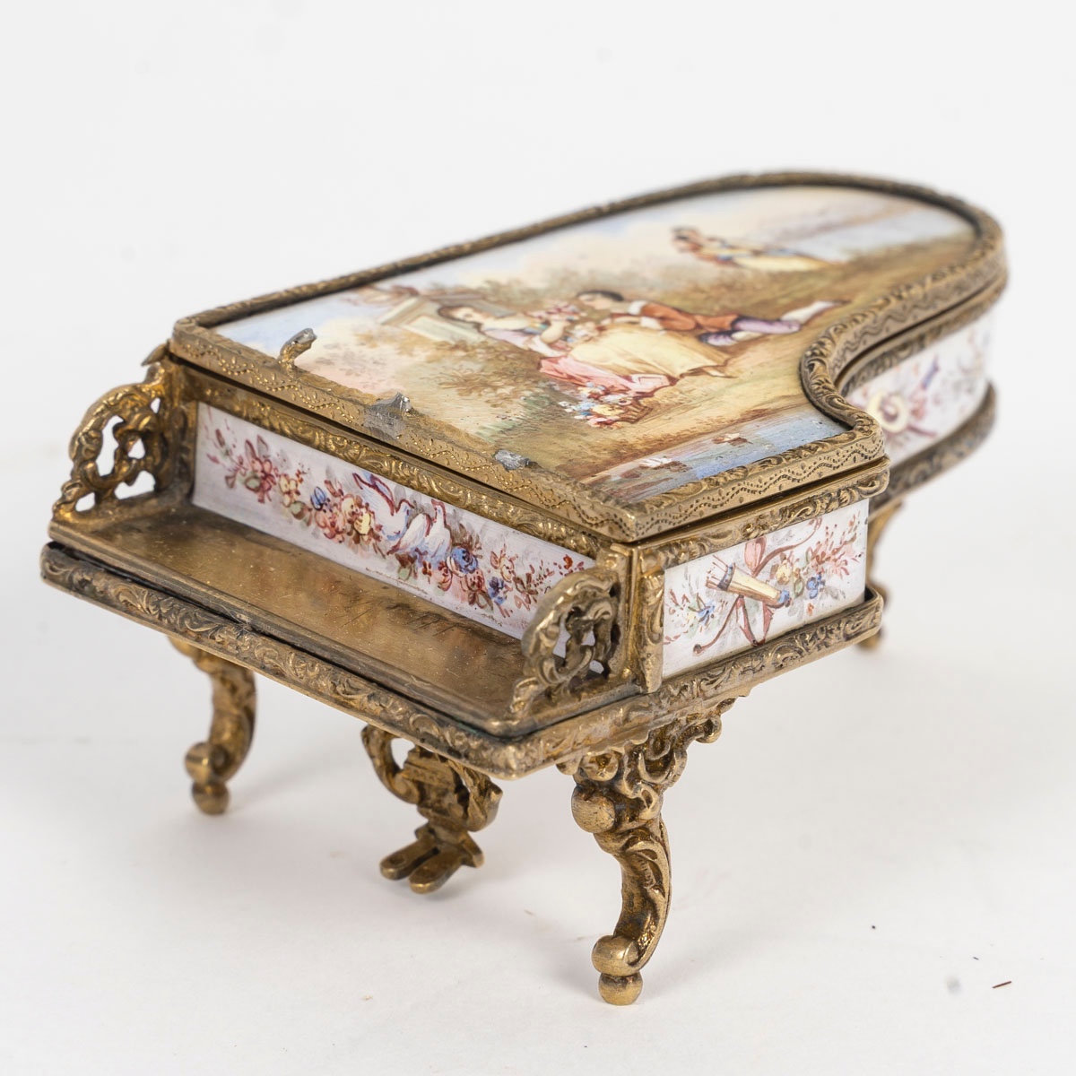 Miniature Piano In Gilt Bronze And Viennese Enamel, 19th Century