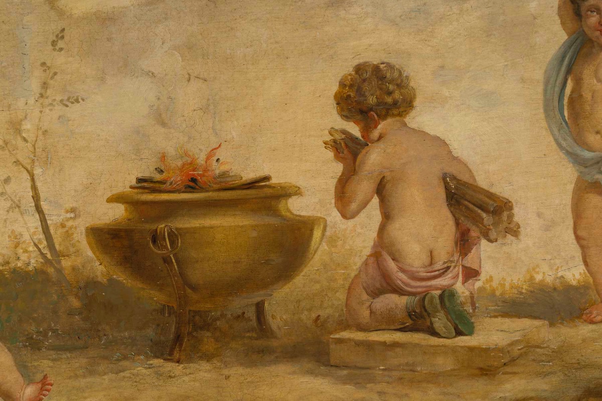 Huile sur panneau – "Le feu", école française, 19e siècle-photo-3