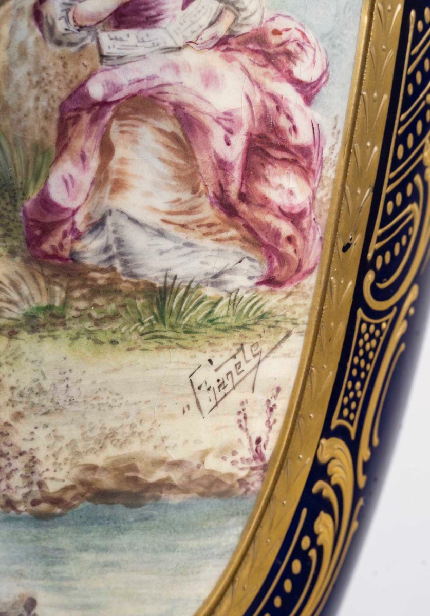 Paire de grands vases en porcelaine de Sèvres, monture en bronze doré, 19e siècle-photo-2