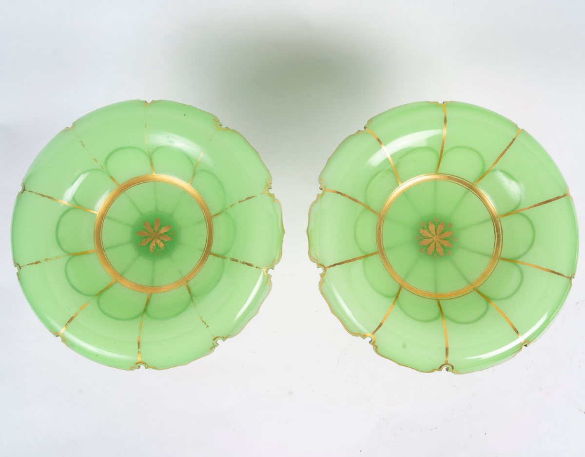Rare ensemble en opaline verte émaillée à l’or – Époque 19e siècle-photo-4