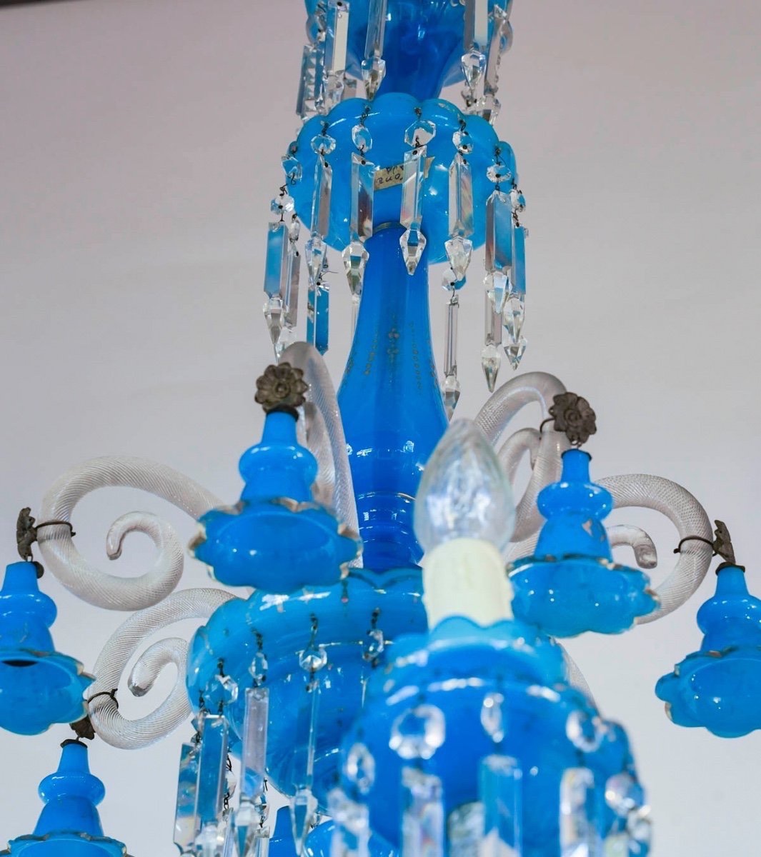 Rare lustre Baccarat en opaline bleue émaillée or – Époque Charles X-photo-4