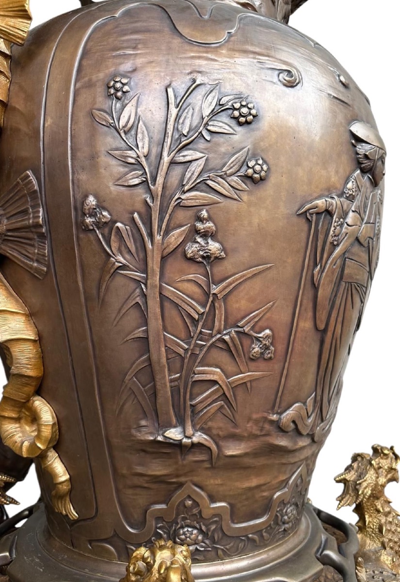 Pair Of Monumental Gilt Bronze Vases – Alban Chambon, 1900-photo-1