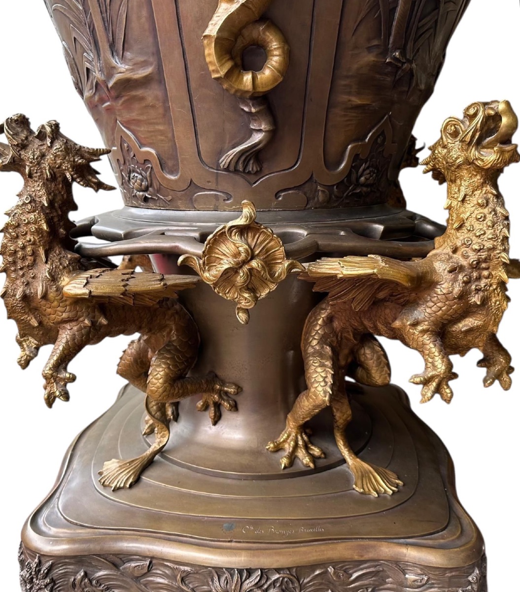 Pair Of Monumental Gilt Bronze Vases – Alban Chambon, 1900-photo-2