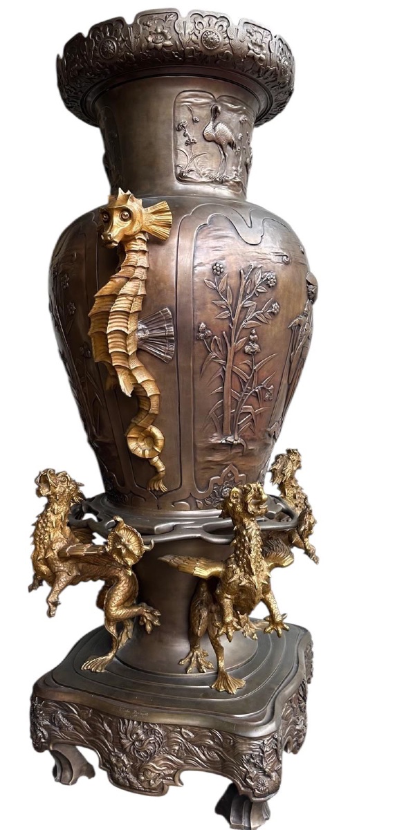 Pair Of Monumental Gilt Bronze Vases – Alban Chambon, 1900-photo-3
