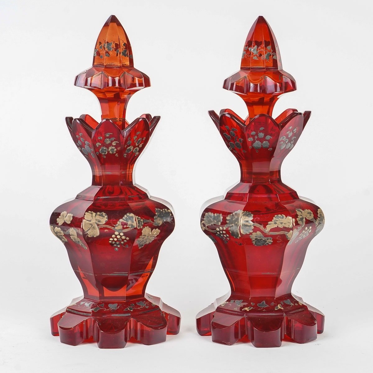 Paire de flacons en verre de Bohème – Antiquité du XIXᵉ siècle-photo-3