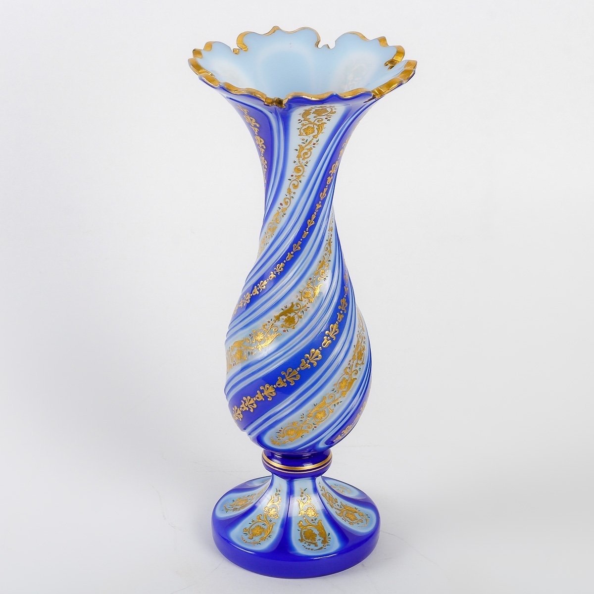 Vase en Opaline Torsadé Bleu Cobalt Émaillé, 19ᵉ Siècle-photo-2