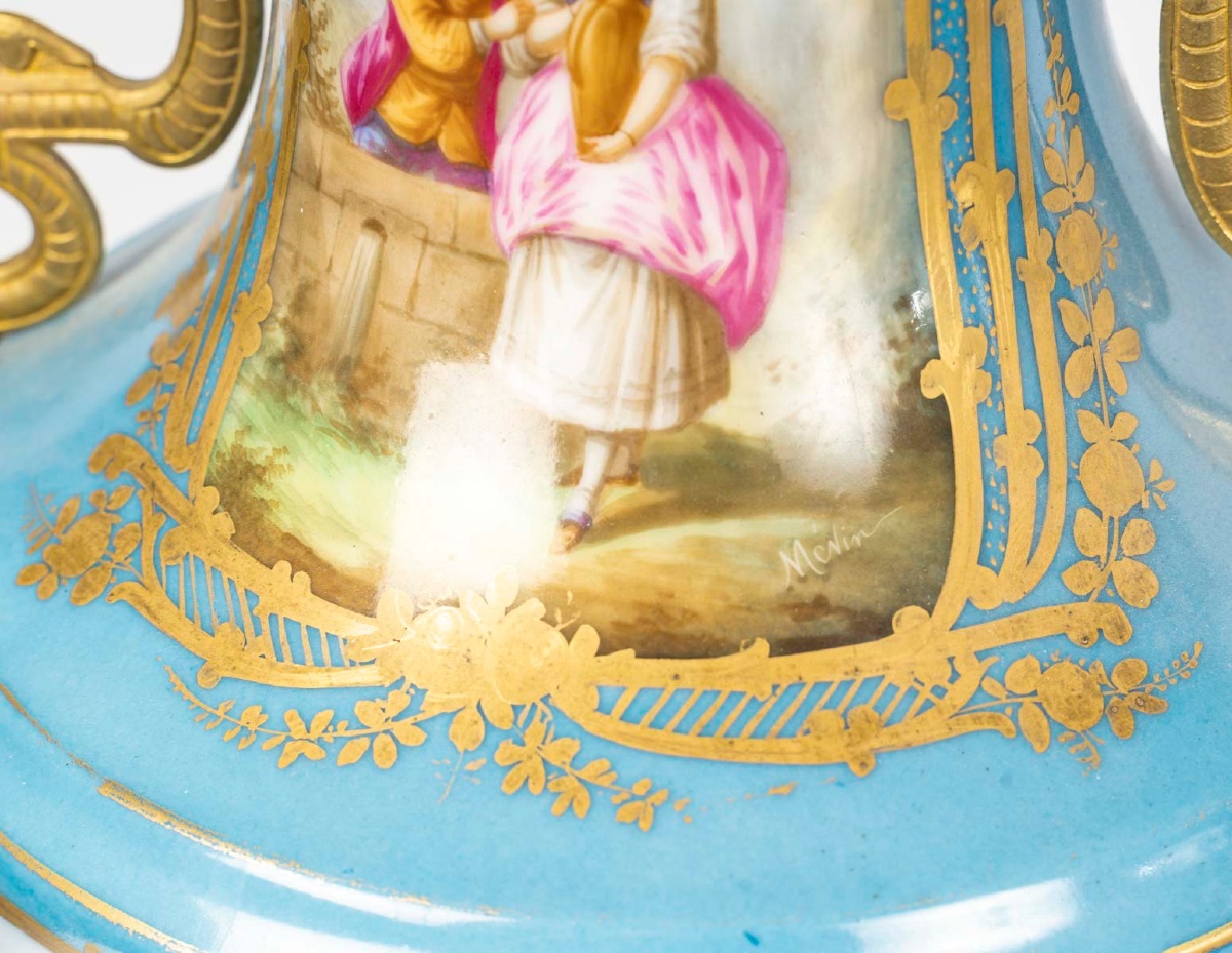 Rare paire de vases en porcelaine de Sèvres, époque Napoléon 3-photo-5