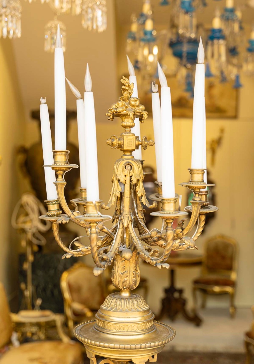 Rare Pair Of Monumental Torches In Gilded And Chiseled Bronze, Napoleon III Period.-photo-2
