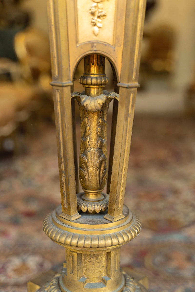 Rare Pair Of Monumental Torches In Gilded And Chiseled Bronze, Napoleon III Period.-photo-1