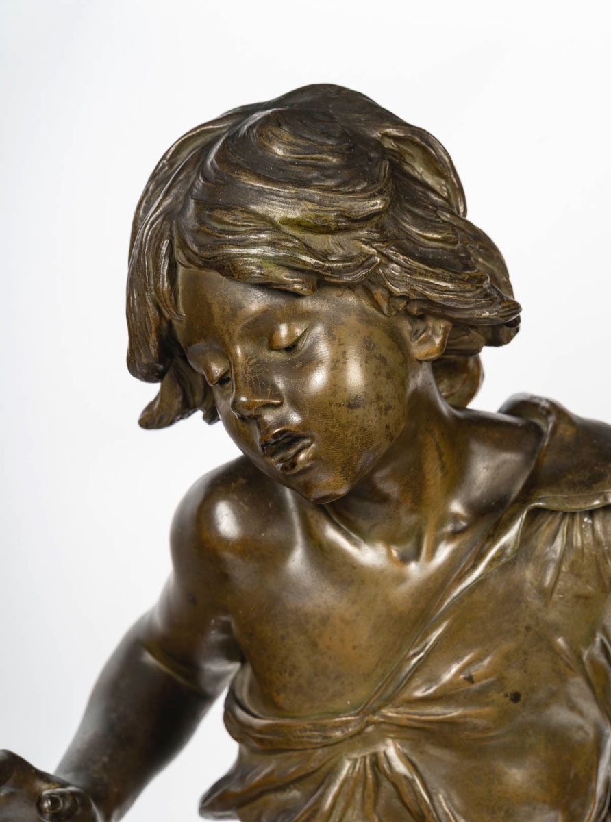 Auguste Moreaux – Sculpture d’une jeune fille, en régule patiné 1890-photo-2