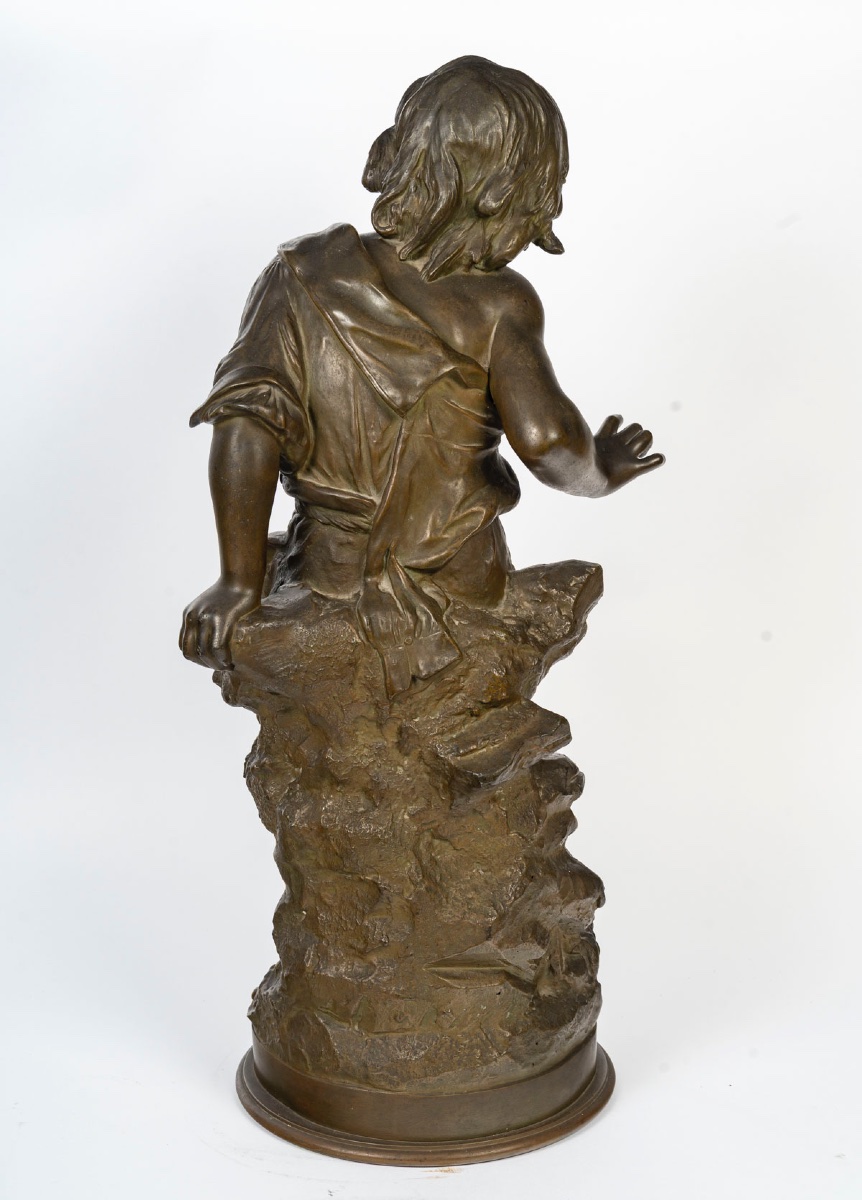 Auguste Moreaux – Sculpture d’une jeune fille, en régule patiné 1890-photo-2