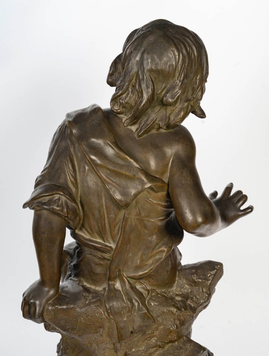 Auguste Moreaux – Sculpture d’une jeune fille, en régule patiné 1890-photo-3