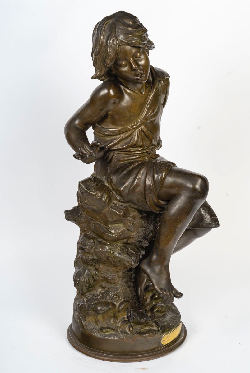 Auguste Moreaux – Sculpture d’une jeune fille, en régule patiné 1890-photo-4