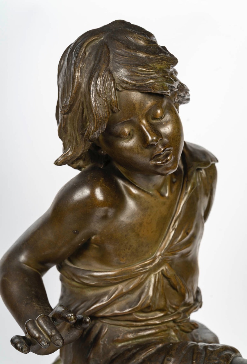 Auguste Moreaux – Sculpture d’une jeune fille, en régule patiné 1890-photo-5