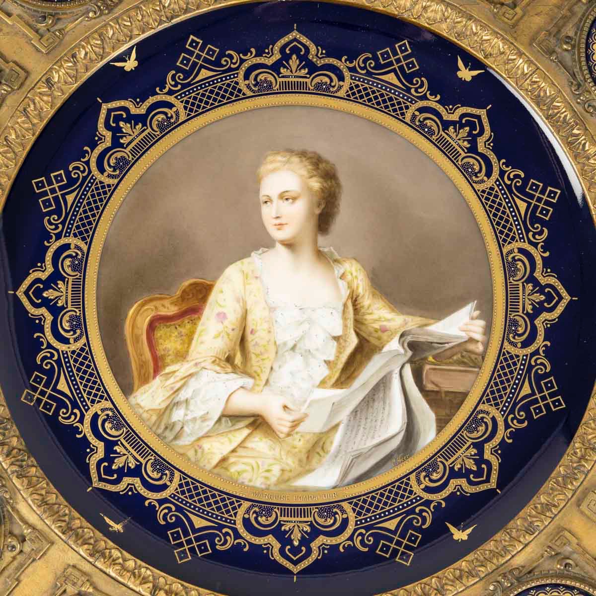 Gueridon en plaque de porcelaine, marque et signé C.heer.-photo-4