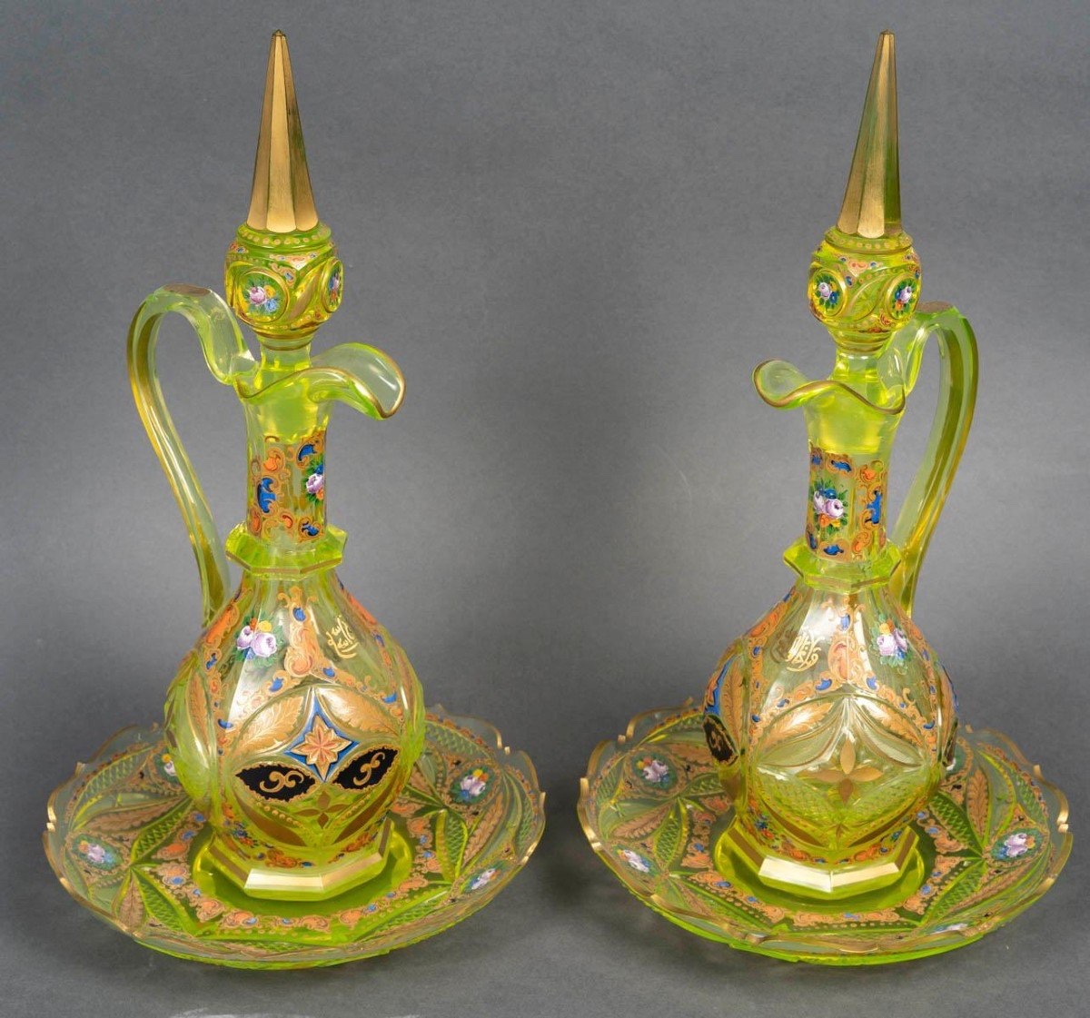 Rare Pair Of Gold-enameled Oralin Ewers, Attributed To Fath Ali Shah Qajar-photo-3
