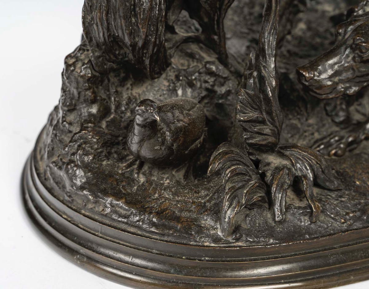 Bronze “two Dogs On The Lookout For A Partridge” After Pierre-jules Mêne (1810-1879)-photo-4