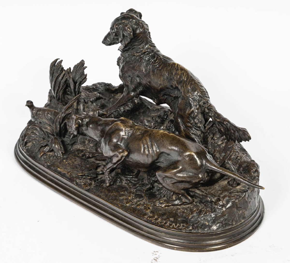 Bronze “two Dogs On The Lookout For A Partridge” After Pierre-jules Mêne (1810-1879)-photo-3