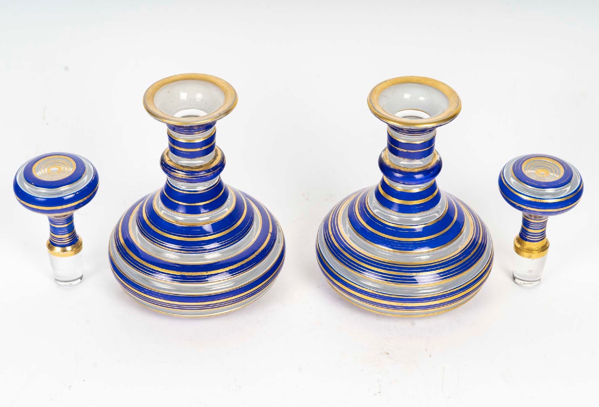 Pair Of Triple-layer Opaline Perfume Bottles, 19th Century-photo-2