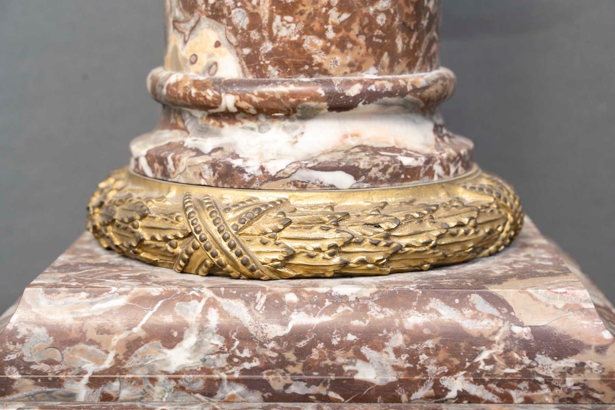 Pair Of Rance Des Flandres Marble Columns, Gilt Bronze Mounts, 19th Century-photo-3