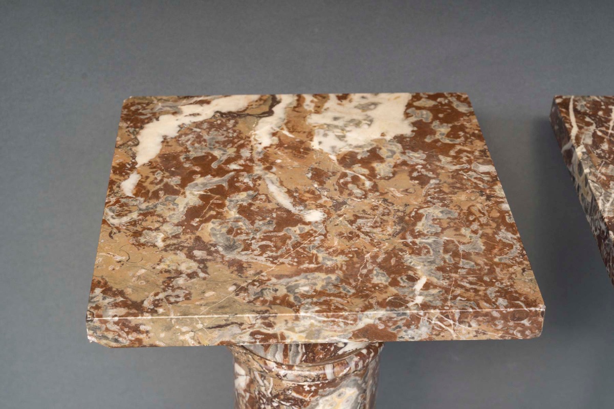 Pair Of Rance Des Flandres Marble Columns, Gilt Bronze Mounts, 19th Century-photo-6