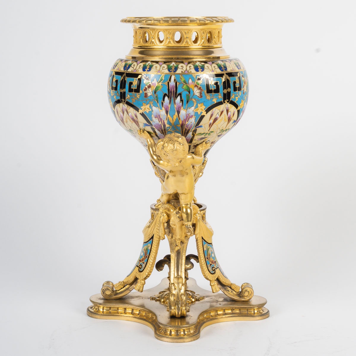 Rare Cloisonné Bronze Vase, 19th Century -photo-3