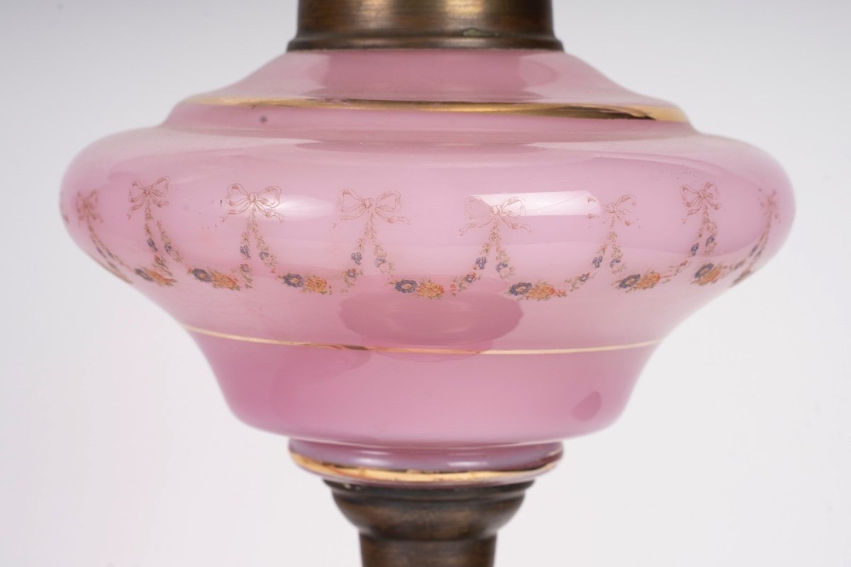 Duo de lampes à pétrole en opaline rose – 19e siècle-photo-1