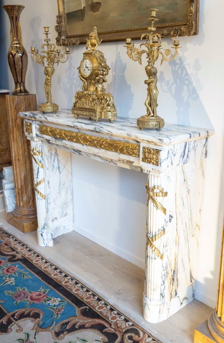 White And Black Marble Fireplace With Gilt Bronze Ornaments – 19th Century-photo-2