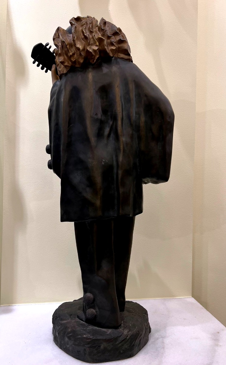 Rare Bronze Sculpture On A Carrara Marble Base "pierrot – The Serenade"-photo-3