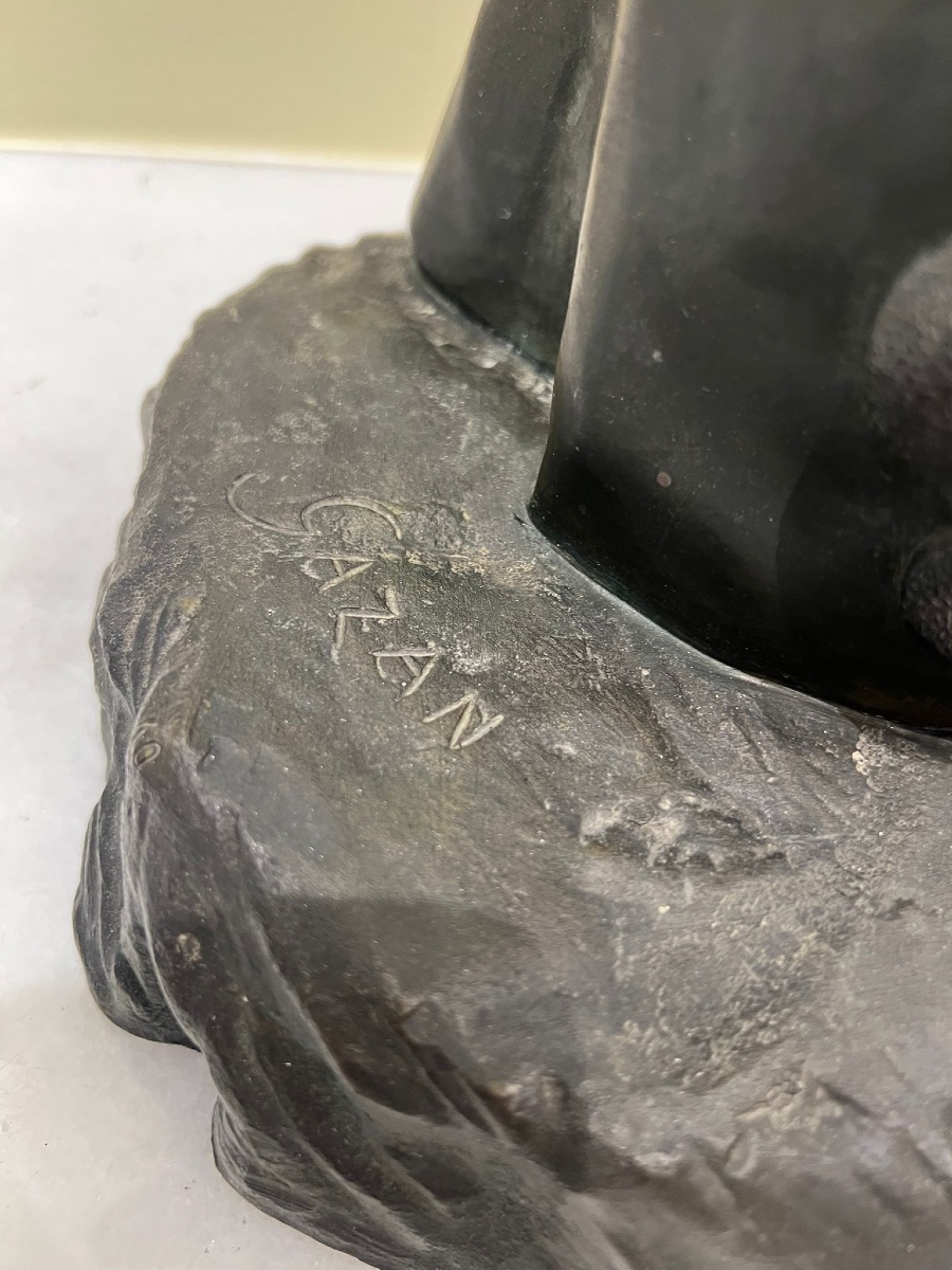 Rare Bronze Sculpture On A Carrara Marble Base "pierrot – The Serenade"-photo-5