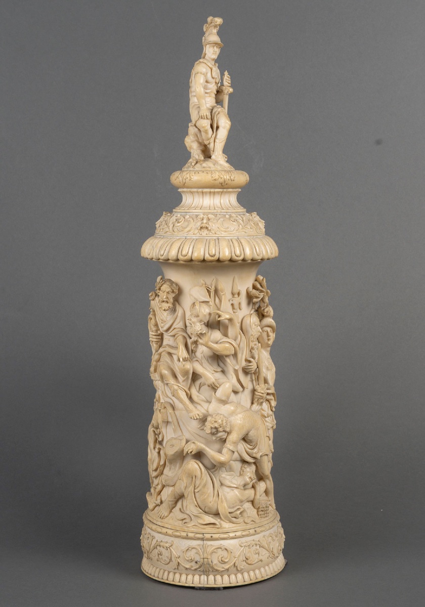 Rare tankard allemand en ivoire sculpté, scène de bataille, 19ᵉ siècle-photo-4