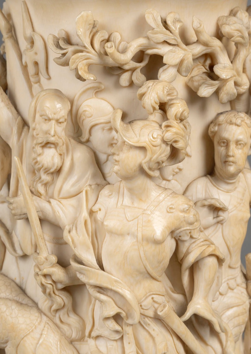 Rare tankard allemand en ivoire sculpté, scène de bataille, 19ᵉ siècle-photo-3