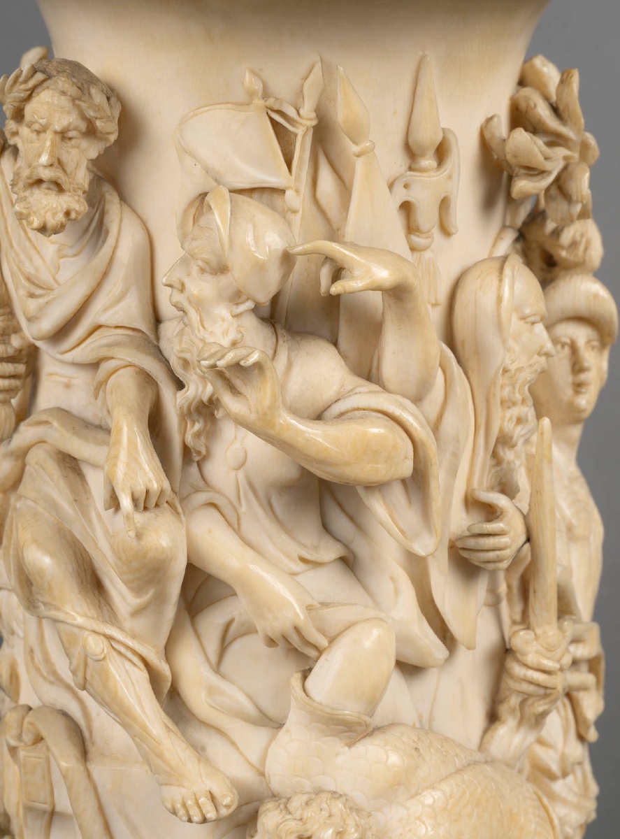 Rare tankard allemand en ivoire sculpté, scène de bataille, 19ᵉ siècle-photo-4