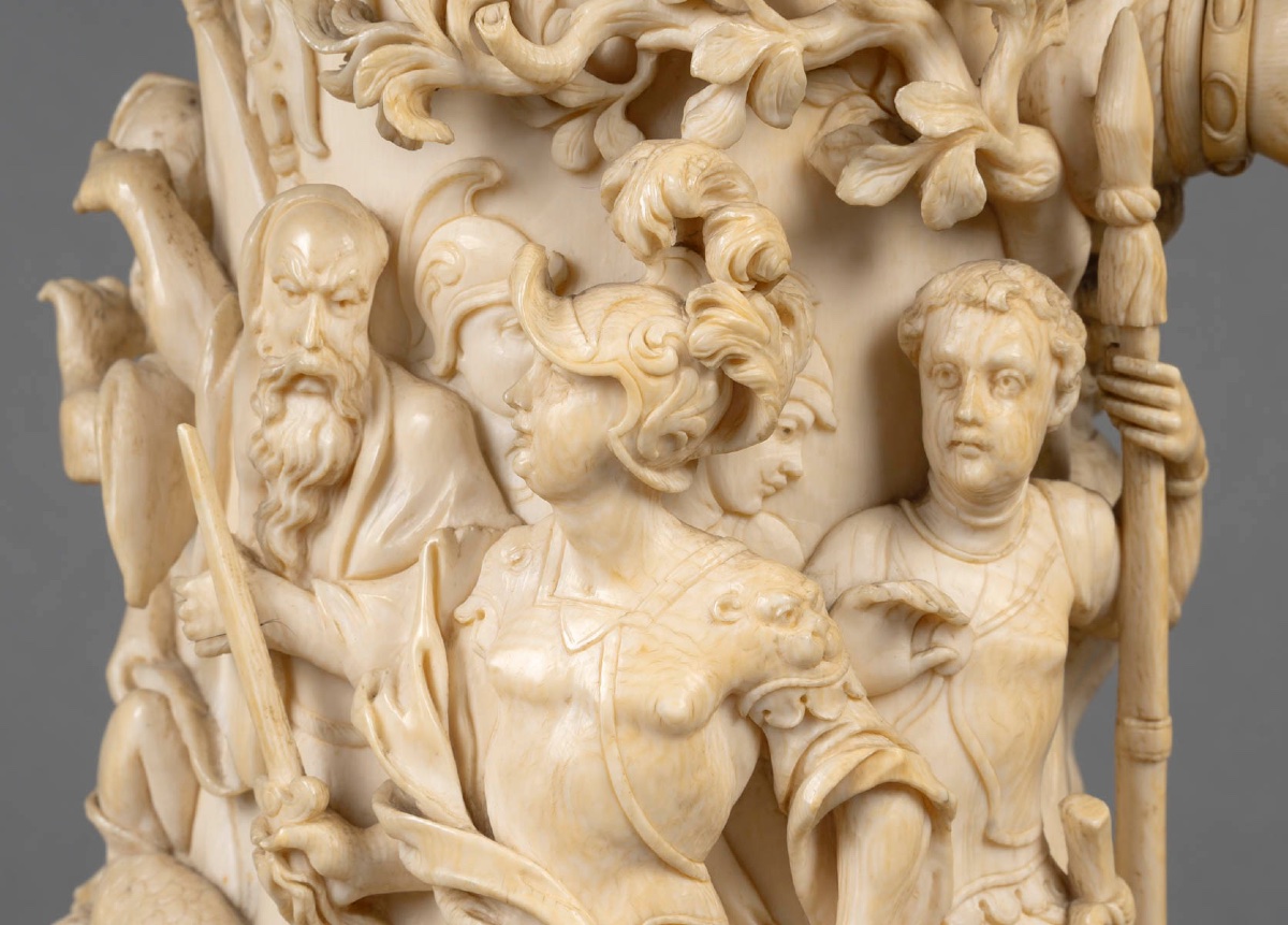 Rare tankard allemand en ivoire sculpté, scène de bataille, 19ᵉ siècle-photo-5