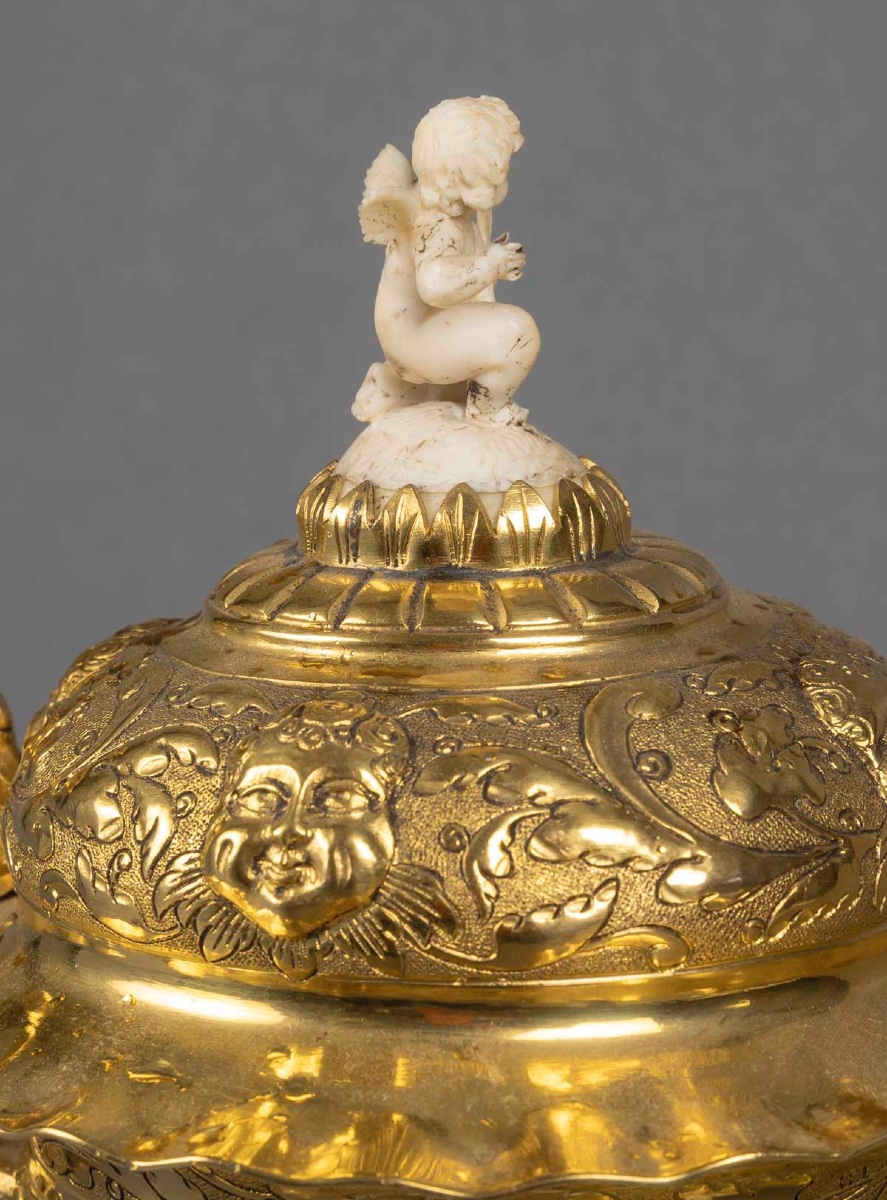 Rarissime tankard en argent doré (vermeil) et ivoire sculpté, 19ᵉ siècle-photo-2