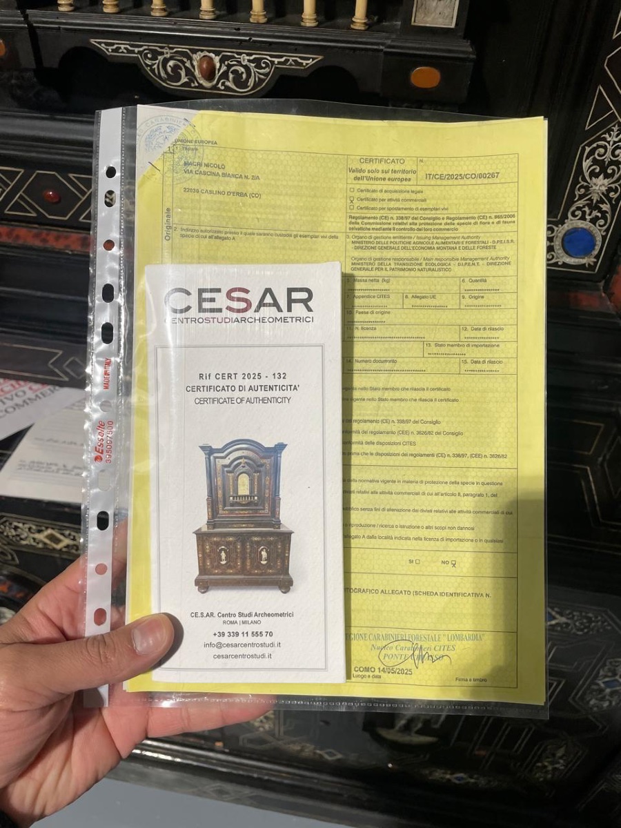 Large Ebony Cabinet, Ivory And Tortoiseshell Marquetry, Cites Certificate.-photo-2