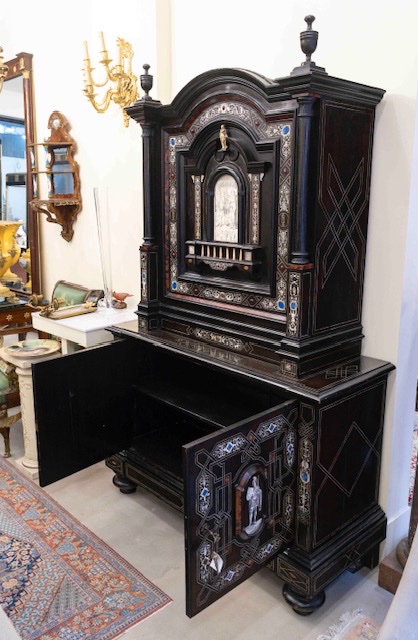 Large Ebony Cabinet, Ivory And Tortoiseshell Marquetry, Cites Certificate.-photo-7
