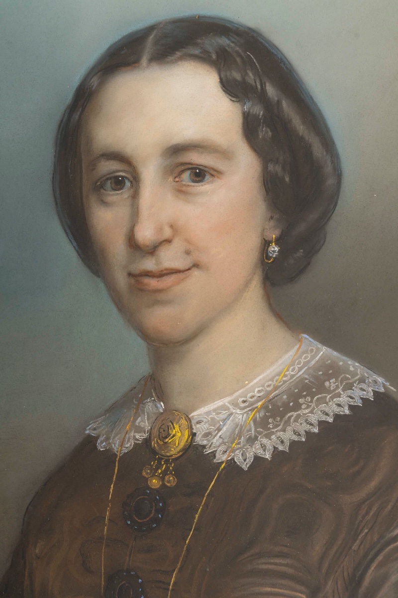 Paire de Portraits Nobles – Pastels sur Carton, Signés et Datés 1865-photo-2