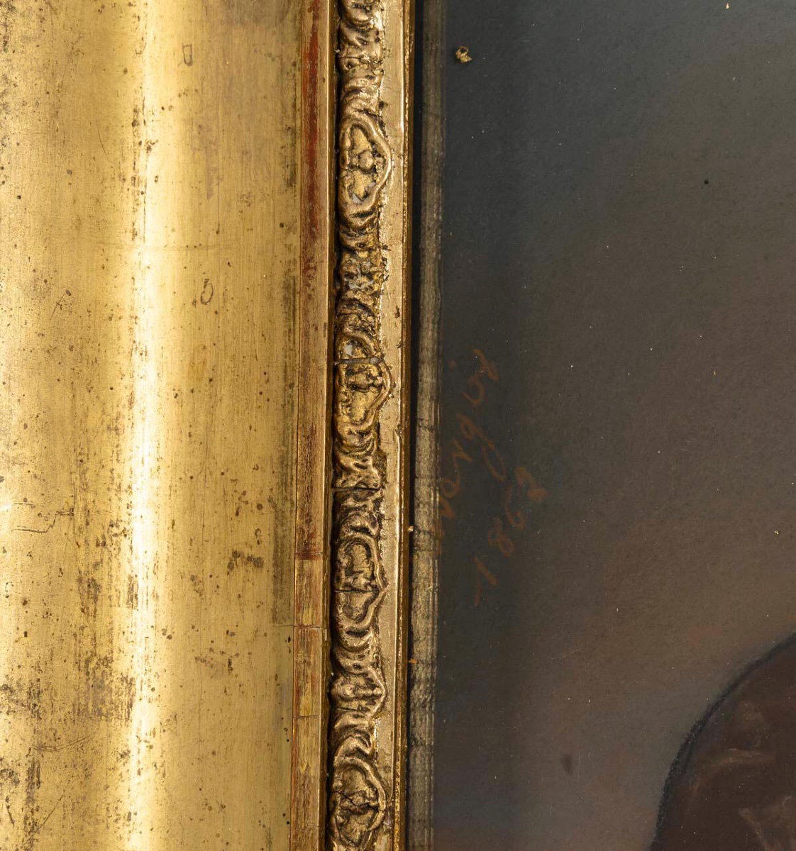 Paire de Portraits Nobles – Pastels sur Carton, Signés et Datés 1865-photo-3