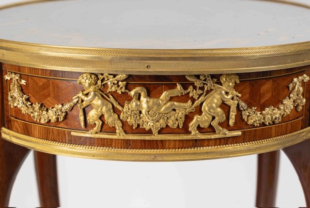 Table de salon ovale en placage de bois, style François Linke, 19ᵉ siècle-photo-2