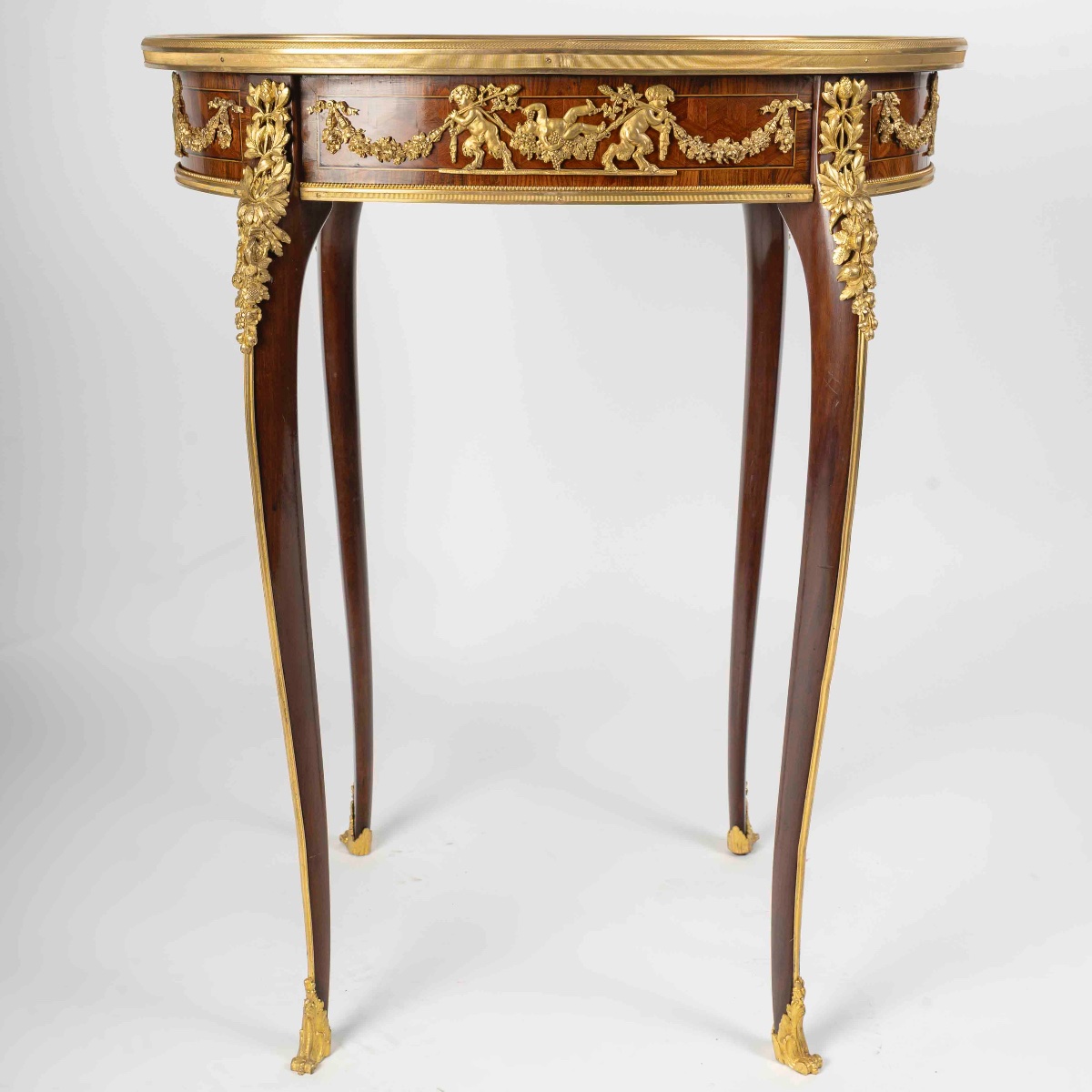 Table de salon ovale en placage de bois, style François Linke, 19ᵉ siècle-photo-3