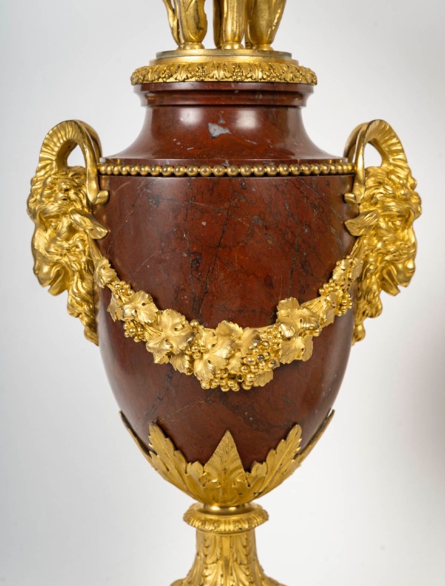 Ferdinand Barbedienne, Paire de candélabres en marbre Rossi-Antico, 19ᵉ siècle-photo-3