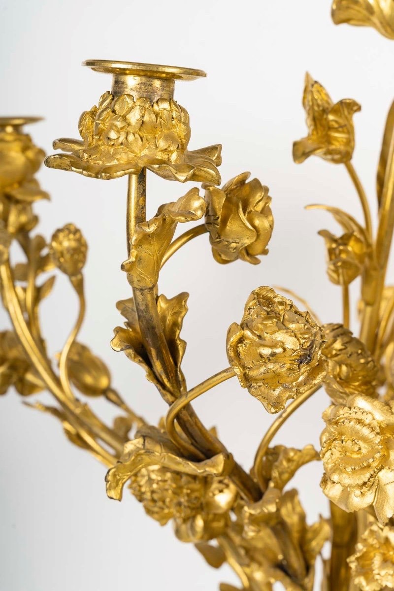 Ferdinand Barbedienne, Paire de candélabres en marbre Rossi-Antico, 19ᵉ siècle-photo-5