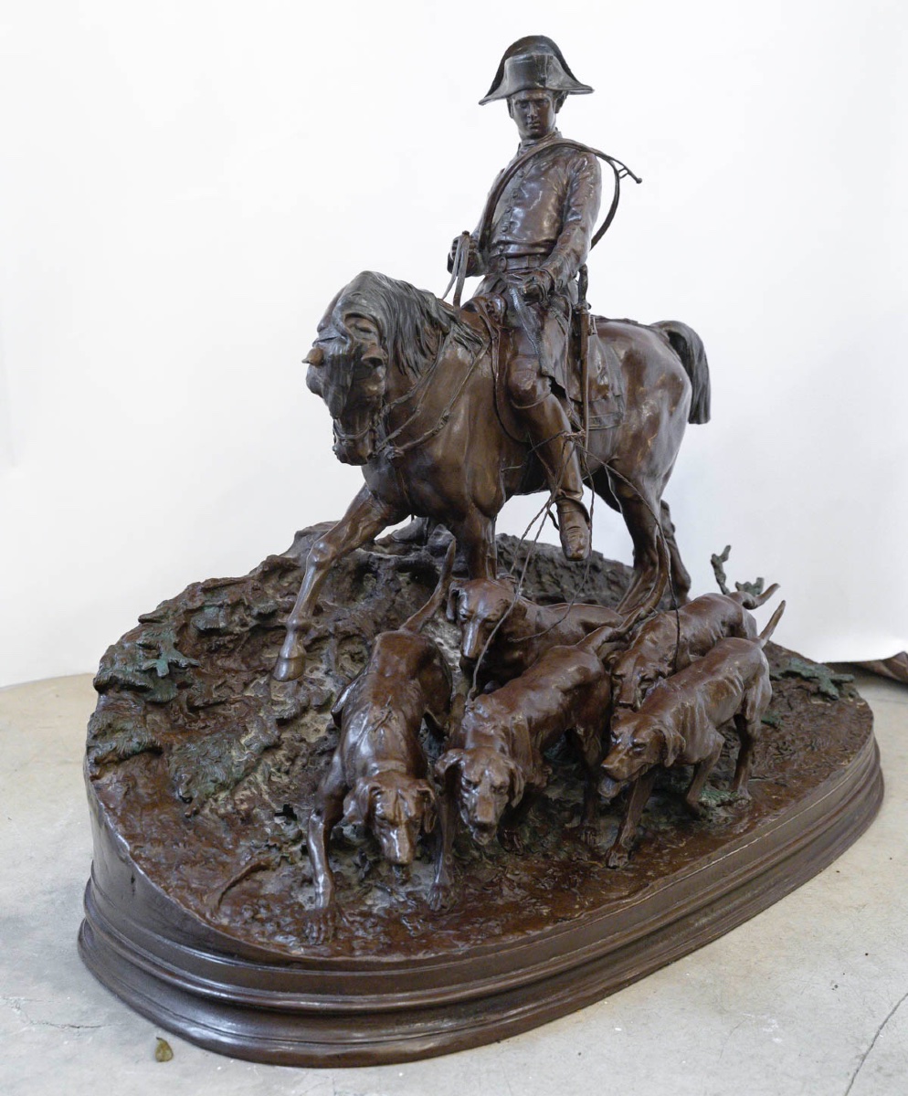 Bronze With Patina, Pierre-jules Mêne – Hunting Valet Of Louis XV-photo-2