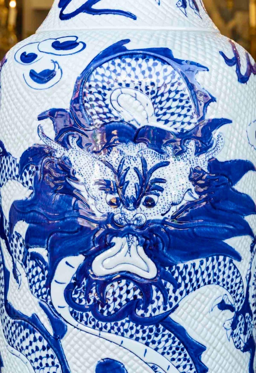 Duo de vases monumentaux en porcelaine de Jingdezhen-photo-3